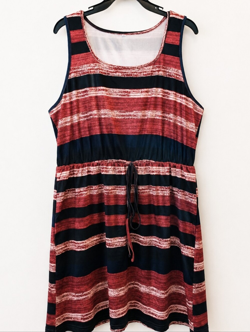 Women’s XXL Striped Sleeveless Drawstring Waist Dress Rust Navy
